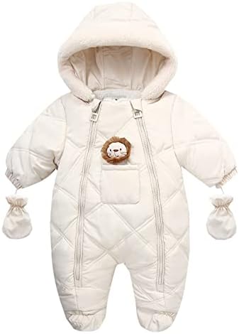 תינוקות בני בנות החורף לעבות מעיל קריקטורה סלעית מעיל חליפת שלג עם כפפות פעוט חם סרבל להאריך ימים יותר