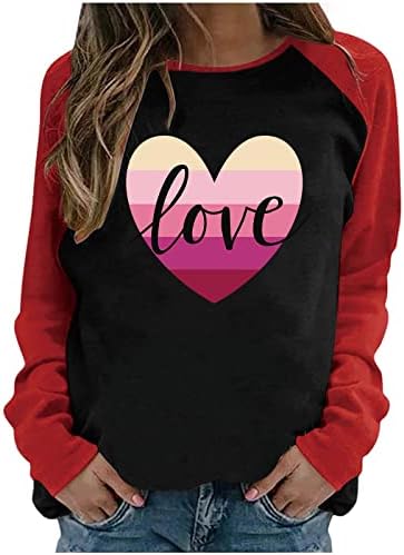 אהבת לב גרפי בייסבול חולצה נשים צבע בלוק ארוך שרוול סוודר חולצות האהבה יום חמוד טי חולצות