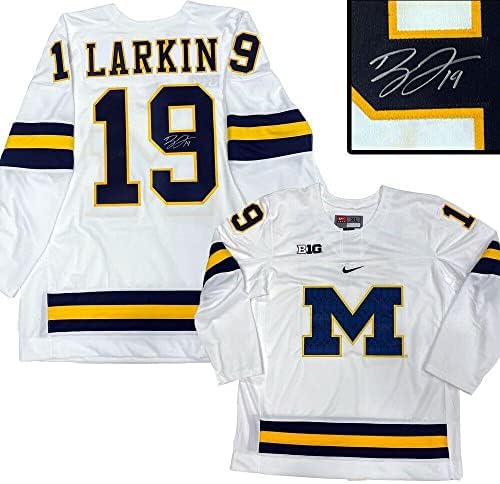 דילן לרקין חתמה על אוניברסיטת מישיגן נייקי ג'רזי - דטרויט כנפיים אדומות - גופיות NHL עם חתימה