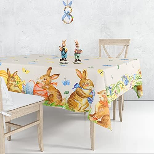 ארנב פסחא מפת שולחן 54 108 מלבן בציר פסחא פרחוני פרפרים פרח עלה ביצת ארנב בד שולחן כיסוי עבור שמח פסחא