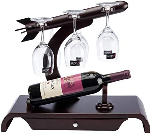 פשטות מסוגננת מתלה יין עומד חופשי עם מחזיק זכוכית, ייחודי/משטח/עמידה חופשית/עץ, בקבוק 1 & amp; 6 כוסות