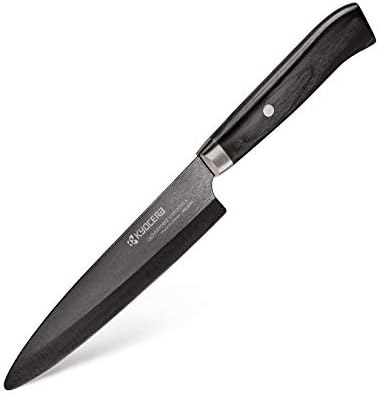 Kyocera Ceramic Ceramic Ltd סדרת שירות סכין עם ידית עץ פקה בעבודת יד, 5 אינץ ', להב שחור