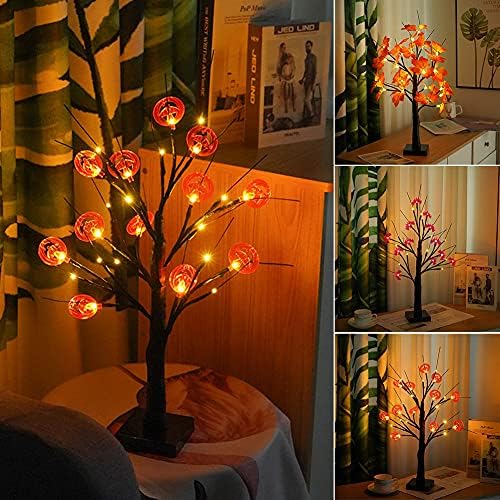Youqing עץ ליל כל הקדושים של 2ft עם קישוטי עטלף/דלעת אורות כתומים USB/סוללה מופעלים על מתנות עץ זרדים קטנים לילדים