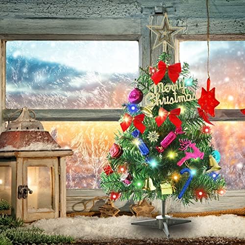 24 עץ חג המולד של שולחן השולחן, עץ חג המולד של אורן מיניאטורה עם קישוטים תלויים, עיצוב עץ קישוט חג