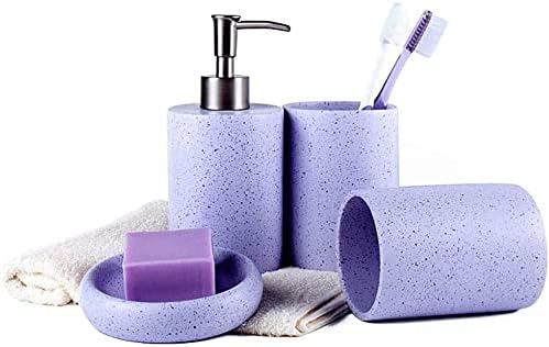 פטפוט סבון מתקן אמבטיה 4 חלקים סט אביזרים לחדר אמבטיה, סט אמבטיה שרף פשוט, כולל מתקן סבון, כוס, צלחת