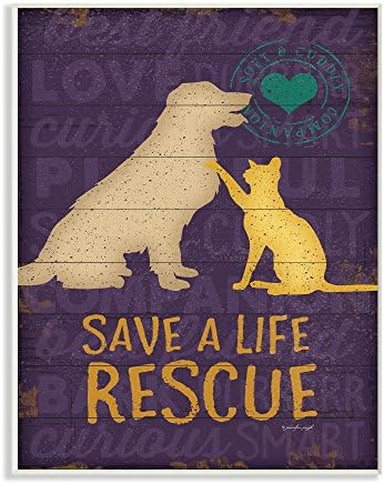 תעשיות סטופל מצילות הצלת חיים כלב וחתול צללית אמנות קיר בד, 24 על 30, רב צבעים