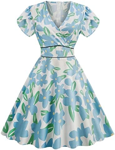 נשים 1950 רטרו אונליין שמלת נדנדה שרוול קצר צווארון בציר קוקטייל סיום ערב מסיבת נשפי שמלות וסטידו
