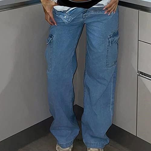 מכנסי מטען נשים מכנסיים מכנסי מכנסיים אמצע עלייה כפתור מכנסי רוכסן מכנסי רוכסן משובצים רגל ישרה עם כיסים