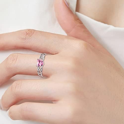 פריימוס סלטיק קשר לב טבעות 925 כסף סטרלינג אבן המזל טבעות מתכוונן פתוח טבעת לנשים עם תכשיטי תיבת גודל