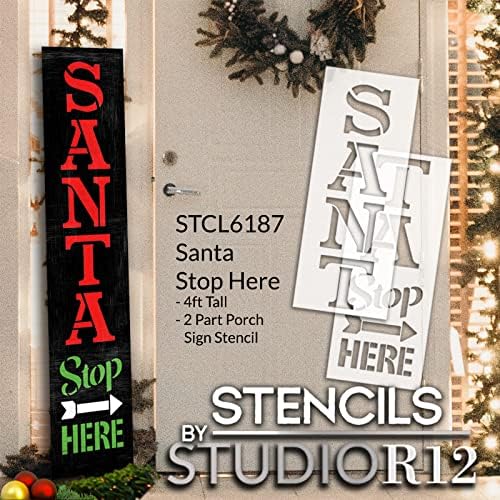 סנטה עצור כאן סטנסיל על ידי סטודיו12 / עשה זאת בעצמך שלט מרפסת גבוה לחג המולד / עיצוב בית לחג / מלאכה וצבע שלטים