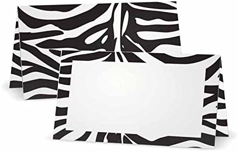 זברה בעלי החיים הדפסת כרטיסי מקום-שטוח או אוהל סגנון-10 או 50 חבילה - לבן ריק קדמי עם גבול-מיקום שולחן