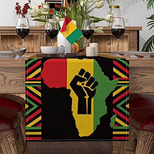 שחור רץ לשולחן חופש שחור גאווה אפריקאי מפת יוטה שולחן רצי חג דקור עבור אוכל שולחן קישוט