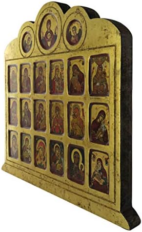 פרארי ואריגטי מבורכת מרים ומלאכים אייקון, 19 תיאורים של מרי, עשויים עץ ביוון