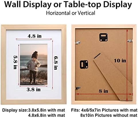 מסגרת קינלינק 8x10 מסגרת עץ טבעית עם פרספקס אקרילי לתמונות 4x6/5x7 עם מחצלת או 8x10 ללא מחצלת, שולחן