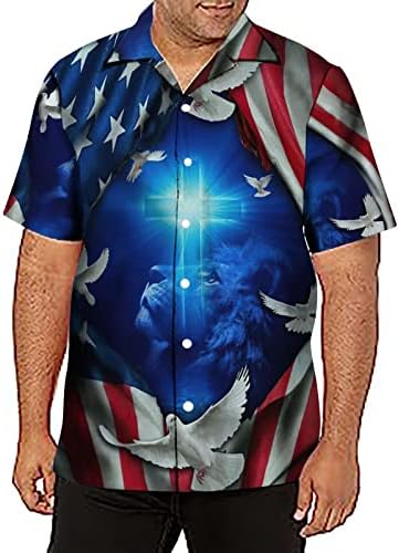 50 בגדי גברים גברים חולצה קיץ 3 הדפסת יום עצמאות דגל אמריקאי מזדמן שרוול קצר שרוול כפתור