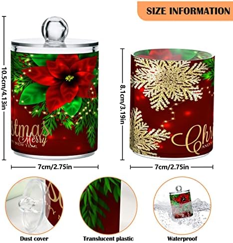 Alaza 2 Pack QTIP מחזיק מתקן חג המולד Poinsettia and Snowflakes מארגן אמבטיה מיכלים לכדורי כותנה/ספוגיות/רפידות/חוט