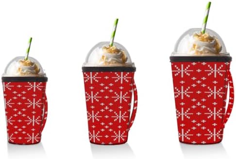 דפוס חג המולד פתית שלג אדומה 01 שרוול קפה קר לשימוש חוזר עם שרוול כוס ניאופרן לסודה, לאטה, תה, משקאות, בירה