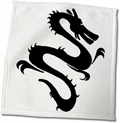 3 דרוז פלורן אמנות אסייתית - דרקון שחור מזרחי על לבן - מגבות