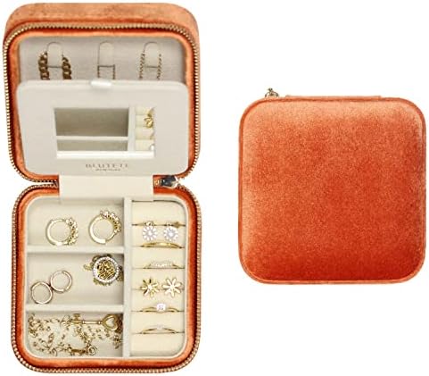Blutete Travel תיבת תכשיטים מארגן קטיפה נרתיק נסיעות עם טבעות מראה עגילי שרשראות שרשראות אחסון קופסת מארגן