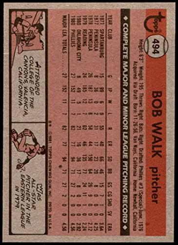 1981 Topps 494 Bob Walk Philadelphia Phillies NM/MT Phillies