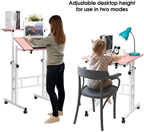 שולחן נייד נייד לעמוד, שולחן מחשב נייד מתכוונן עם גלגלים בית משרד תחנת עבודה, מתגלגל שולחן מחשב נייד