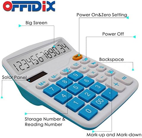 מחשבון Offidix Office Desktop, מחשבון חשמל כפול סולארי וסוללה מחשבון אלקטרוני נייד 12 ספרות מחשבון