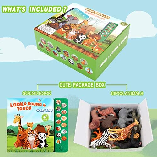 טודוקסי ספארי חיות דמויות צעצועים - 13 מציאותי פראי פלסטיק בעלי החיים צלמיות וילדים קול ספר-חינוכי למידה