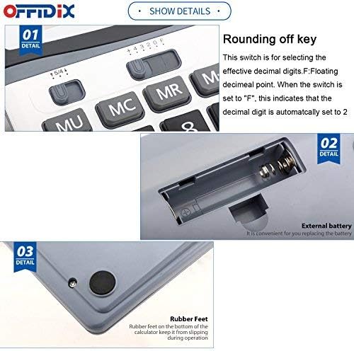 Offidix מחשבונים מפתח גדולים מחשבון שולחן עבודה משרדי, מחשבון אלקטרוני חשמל כפול נייד 12 ספרות