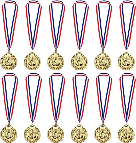 12 מארז כדורגל מדליות לילדים, מתכות זהב פרס מדליות מתאים ספורט תחרויות חגיגה ומסיבה טובות