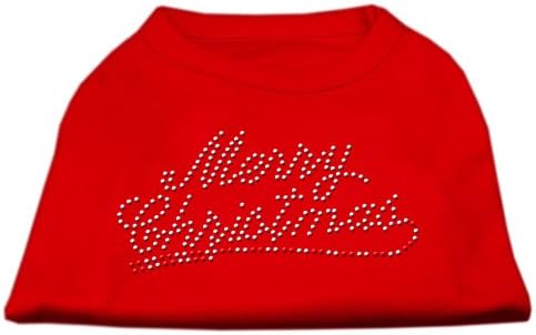 מוצרי חיות מחמד של מיראז 'בגודל 8 אינץ' חג שמח ריינסטון חולצת הדפס לחיות מחמד, X-SMALL, אדום