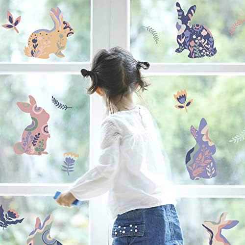 צבעוני ארנבים קיר מדבקות פרחי צמח קיר מדבקות עלים קשת קיר אמנות דקור חלון נאחז מדבקות עבור ילד של חדר גן לשחק