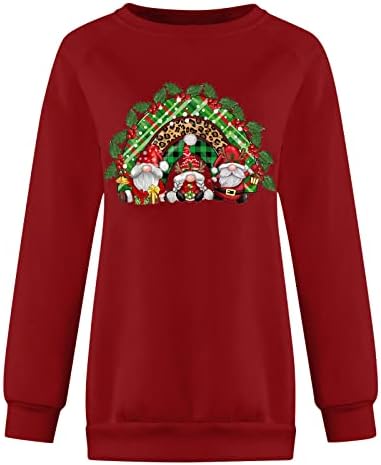 חולצות לנשים אופנה 222 חג המולד ארוך שרוול גרפי אחוי קומפי סוודר חולצות טרנדי כושר רופף מתגנדר טי