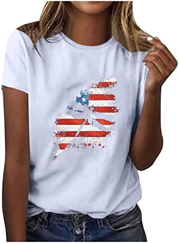 נשים 4 ביולי צמרות דגל אמריקאי דגל שפירית הדפס חולצות טי 2023 חולצות יום עצמאות פטריוטיות בקיץ