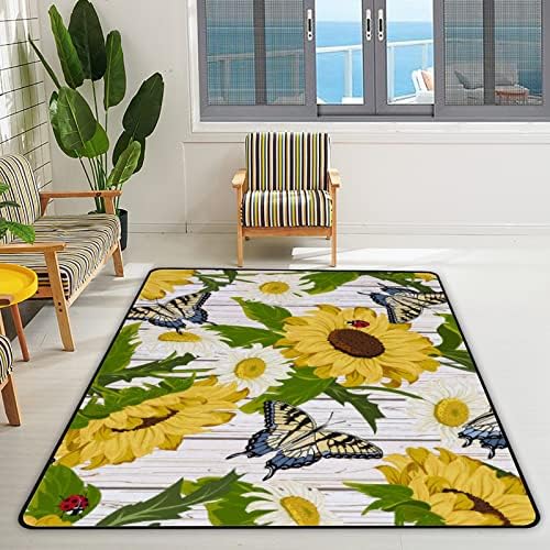 זוחל שטיח מקורה משחק מחצלת חמניות ופרפרים לסלון חדר שינה משתלת חינוכית חינוכית שטיחים שטיחים 72x48 אינץ