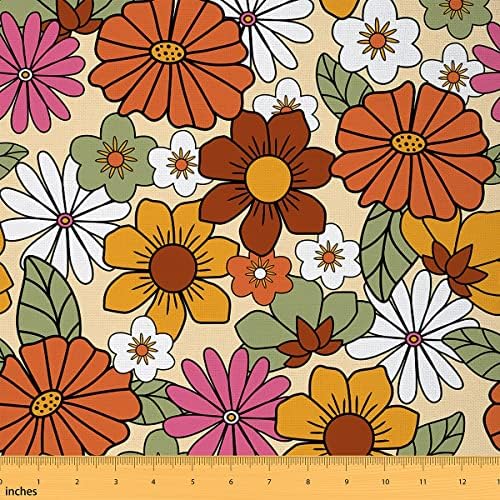 בוהו פרחוני בד על ידי חצר רטרו גרובי פרחים ריפוד בד שנות ה -60 שנות ה -70 היפי פרח כוח דקורטיבי בד גרובי