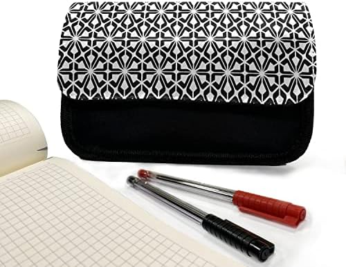 מארז עיפרון שחור -לבן משוחרר, סגנון אריחים מזרחיים, תיק עיפרון עט בד עם רוכסן כפול, 8.5 x 5.5, שחור