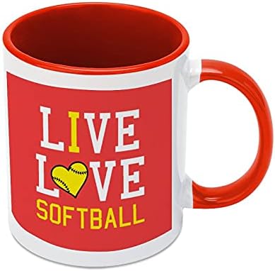 Live Love ספל קפה קרמיקה סופטבול עם צבע בפנים וטיפול בכוס תה לנשים גברים בסגנון אדום