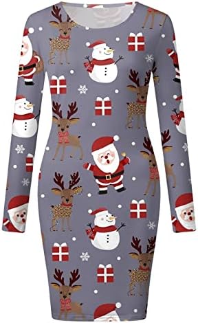 שמלת רוזיוג לנשים 2022 אופנה הדפסת חג המולד שרוול ארוך סקסי בגד גוף מיני שמלה אלגנטית מזדמן מסיבת חג שמלה