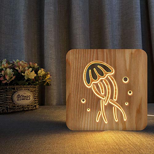 מדוזה 3 ד עץ מנורת לילה אור בית חדר קישוט יצירתי שולחן מנורות לילדים מתנה