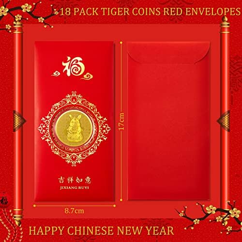 18 חתיכות ארנב מטבעות אדום מעטפות סיני חדש שנה אדום מנות הונג באו ברכה מעטפות, 2023 סיני ארנב שנה מזל