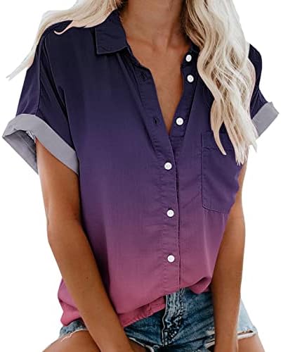 מיאשוי בינוני שרוולים עבור נשים אופנה קצר שרוול שיפוע הדפסת כיס כפתור טי מזדמן פופולרי חולצה חולצה