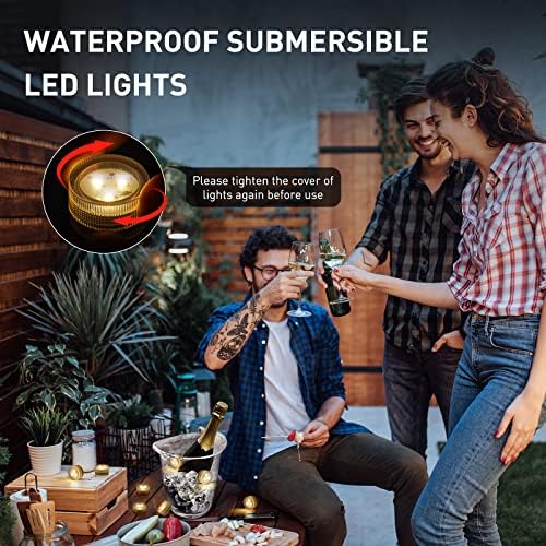 אורות תה LED צוללים מיני - אורות לון לבנים חמים חסרי מים אטומים למים סוללה מופעלת, אור נר LED קטן לאגרטל,