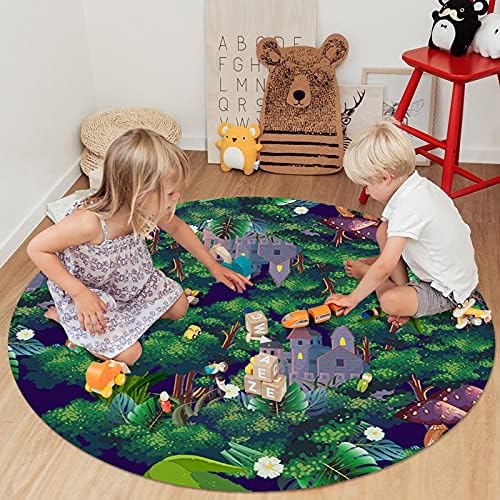 שטיח שטח עגול גדול לחדר שינה בסלון, שטיחים 4ft ללא החלקה לחדר ילדים, עלים בוטניים