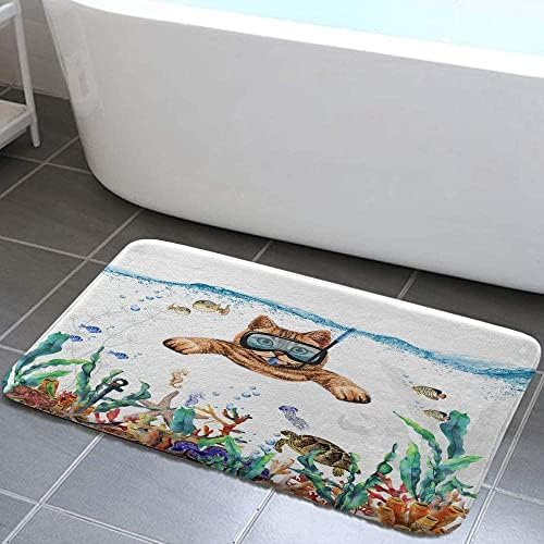מצחיק חתול אמבטיה שטיח מחצלת, חתול צלילה אמבטיה שטיחים, דגים טרופיים אלמוגים מתחת למים ים בעלי החיים החלקה אמבטיה