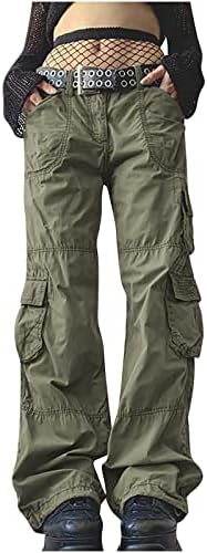כיסים מכנסיים רחבים של רגל רחבה מזדמנים לחימה מכנסיים צבאיים מכנסי מטען מזדמנים לנשים מותניים גבוהים