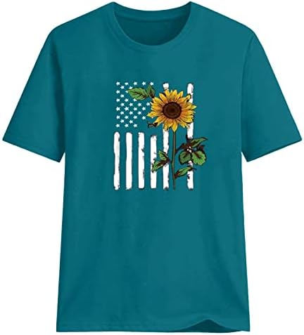 דגל אמריקאי חולצת חולצות פטריוטיות נשים נשים 4 ביולי טי טופ טופיות ארהב דגל חמניות הדפס טריקו