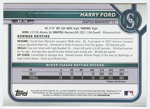 2022 סיכויי Bowman BP-78 הארי פורד סיאטל מארינרס MLB כרטיס מסחר בייסבול