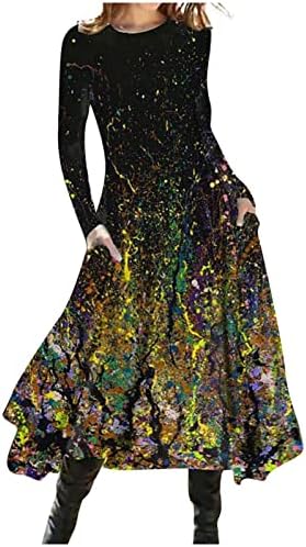 שמלות סתיו של פירו לנשים 2022, בתוספת שמלות בסגנון אתני בגודל נשים שרוול ארוך צוואר הצוואר הדפס גרפי שמלה ארוכה