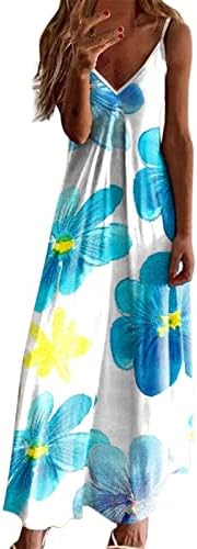 נשים של קיץ ארוך שמלות 2023 מזדמן ספגטי רצועת פרחוני צווארון שרוולים גבוהה מותן חוף מקסי שמלה