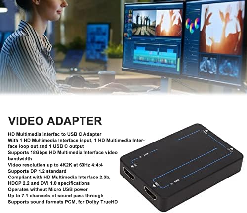מתאם HDMI ל- USB C, 4K ב 60 הרץ 18 ג'יגה -ביט לשנייה 7.1 ערוץ ממיר חולץ HDMI, למערכות ועידת וידיאו, שידור אות